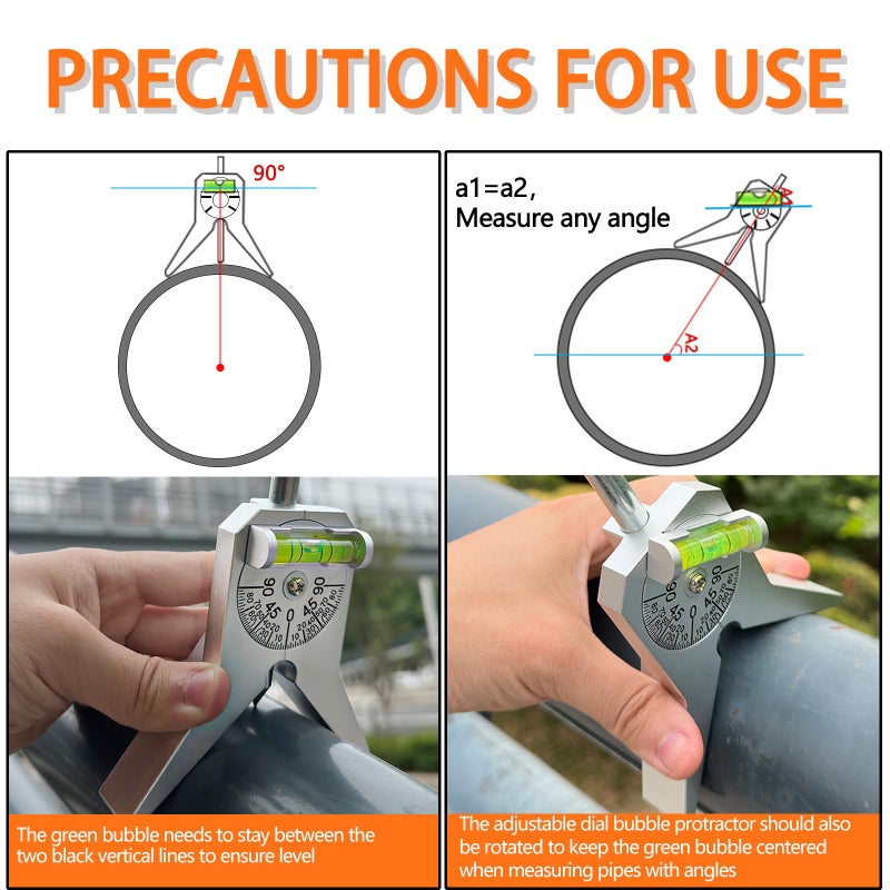 REEPLAR Upgraded Pipe Center Finder  Measure Pipe Diameter  Pipefitter Tools With Centering Head  Measure Pipe Diameter Over 0.5"" & up With 4"" Y-Type Base and Adjustable Dial Bubble Protractor - Image 4